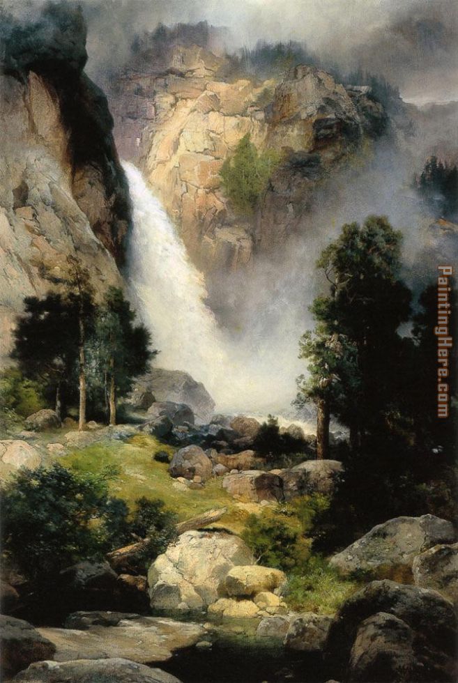 Cascade Falls Yosemite painting - Thomas Moran Cascade Falls Yosemite art painting